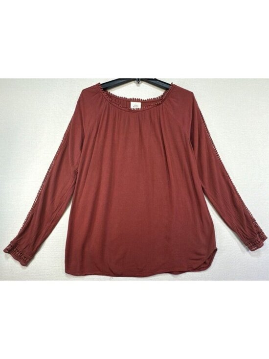Knox Rose Tops - Knox Rose Womens Flowy Boho Peasant Blouse Size Medium Burnt Orange Crochet